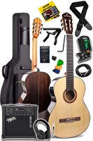 Maxword X50-EQ-AMP Profesyonel Masif Ağaç Amfili Üst Segment Elektro Klasik Gitar Seti