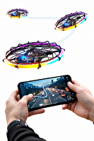 Qasul UFO Tasarımlı RGB LED Işıklı Koruma Kafesli HD Kameralı Drone