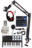 Midex Stüdyo Ekipmanları Midi Live Paket-3 Ses Kartlı Mikser Midi Klavye CX1 Mikrofon Kulaklık