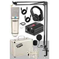 Midex CX1-PH Kondanser Stüdyo Mikrofon Phantom Power Kulaklık Stand Full Set