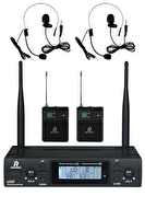 Rennes RM-900HH UHF 2x100 Kanal Çiftli Kablosuz Yaka ve Headset Mikrofonu Çift Anten LCD Ekran Mikrofon Seti