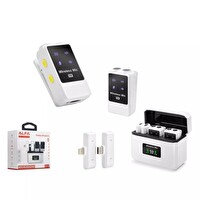 Hadron Q12 Type-C - Lightning Dijital Ekranlı Şarj Kutulu Kablosuz Çiftli Yaka Mikrofon Seti