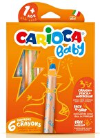 Carioca "3 In 1" Jumbo Ahşap Gövdeli Bebek Boya Kalemi 6'lı 42817+ Kalemtraş Hediyeli