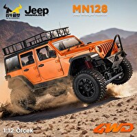 MN Model MN128 1/12 Jeep Wrangler Rubicon 4WD RC Model Crawler Offroad Truck Turuncu Uzaktan Kumandalı Araba - Dahili Işık Seti