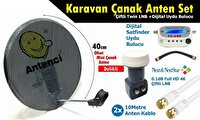 Antenci 40 CM Delikli Karavan Çanak Anten Seti + Digital Uydu Bulucu + Çiftli LNB