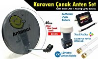 Antenci 40 CM Çiftli LNB + Delikli Karavan Çanak Anten Seti + Analog Uydu Bulucu