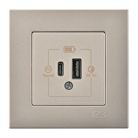 Günsan Eqona Metalik Bej Şarj Prizi 20W QC3.0 PD Type-C + USB Çift Çıkışlı
