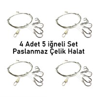 Valkyrie 5 İğneli Paslanmaz Çelik Halatlı Dip Hırsız Olta Takımı 4’lü Set 10 Karbon Çelik İğne