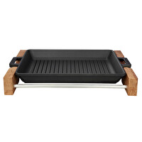 Lava Yekpare 26x32 CM Döküm Kayın Servis Ahşabı Çift Kulplu Dikdörtgen Izgara Tavası LV ECO GT 2632 T3 K4