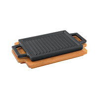 Lava 22x15 CM Çift Yön Döküm Dikdörtgen Izgara ve Düz Yüzey Hot Plate Kayın Servis Ahşabı LV ECO HP 2215 T13 K4-1
