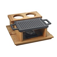 Lava Döküm 22x15 CM Dikdörtgen Çift Yön Izgara ve Düz Yüzey Hot Plate Kayın Servis Ahşabı LV ECO HP 2215 T13 K44