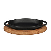 Lava Döküm Demir 21x14 CM Yekpare Çift Kulplu Oval Sahan Kayın Servis Ahşabı LV ECO O TV 2114 K4