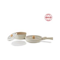 Neoflam Midas 6 Parça Ayrılabilen Saplı İç İçe Geçebilen Bej Tencere-Tava Seti 04.157.33.12