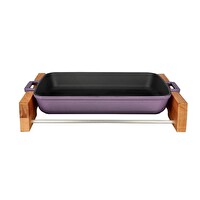 Lava 22x30 CM Döküm Dikdörtgen Yekpare Çift Kulplu Mor Rosto ve Fırın Tepsisi - Kayın Servis Ahşabı LV P TP 2230 K4 P