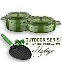 Lava Döküm Trendy Serisi Yuvarlak Derin ve Sığ 5 Parça Yeşil Tencere Seti LV S ET K42 G