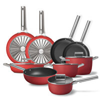 Smeg Cookware 50's Style Exclusive Plus Kırmızı 9'lu Tencere Tava Seti CKWEXCRDM03-Plus