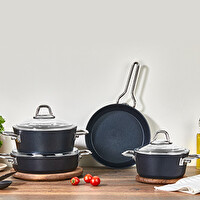 Amboss Shadow Yanmaz Yapışmaz Ezme Granit 7 Parça Siyah Tencere Seti