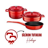 Lava Döküm 3X Trendy Serisi 6 Parça Kırmızı Tencere ve Tava Seti LV S ET K45 R