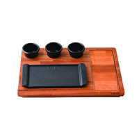 Lava Döküm 13x25 CM Dikdörtgen Siyah Servis Tabağı ve Ahşap Altlığı LV HRC 006 AS 550