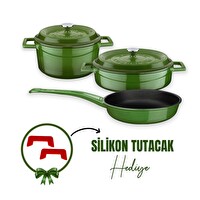 Lava Döküm 3X Trendy Serisi 6 Parça Yeşil Tencere ve Tava Seti LV S ET K45 G