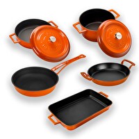Lava Döküm 5x Trendy Serisi 8 Parça Turuncu Tencere ve Tava Seti LV S ET K47 O