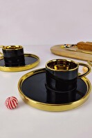 DigitHome Kosova Porselen 2 Kişilik Yaldızlı Kahve Fincan Takımı Siyah - İST-85 C320.049