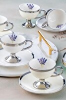 Acar Porselen Miranda Silver 6 Kişilik Kahve Fincan Takımı Gümüş Yaldızlı Beyaz - HXF-05177 C320.033