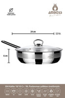 Amboss Saphire 24 CM Paslanmaz Çelik Cam Kapaklı İndüksiyon Tabanlı Tava SAP-4783