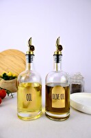 DigitHome 2'li Cam Zeytinyağı ve Sıvıyağ Şişesi Otomatik Kapaklı Gold Etiketli Yağdanlık 500 Ml - H/3 C1-1-289