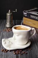 Mithra Life 110 ML Yüz Şekilli Seramik Beyaz Türk Kahvesi Fincan Takımı MIT1079