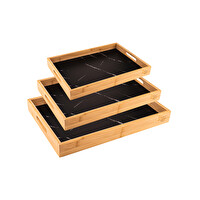 Bambum Marbella 3'lü Lacivert Mermer Desenli Tepsi