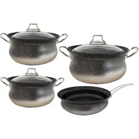 OMS 7 Parça Granit Bakraç Tencere Set İndüksiyonlu Silver 3044
