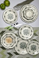 Tabak Evi Stoneware Flower Green Yemek Takımı 6 Kişilik 24 Parça