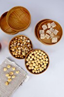 DigitHome 6'lı Kayın Ahşap Çerezlik ve Kase Sunum Seti 11 Cm Yuvarlak