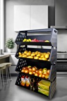 DigitHome 4 Katlı Çok Amaçlı Metal Sebzelik Mutfak Düzenleyici Raf Meyve Sebze Sepeti Siyah - MRS-004