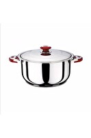 OMS 2005 2 Parça Paslanmaz Çelik Mat Şeritli Kapaklı 28x19 CM 11.00 L Derin Tencere Sade