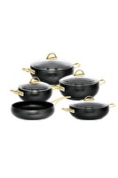 OMS ESPELA - 3545 - 9 Parça - Bio Granit -Tencere Seti Siyah - Gold Detay