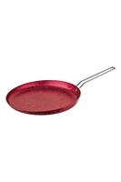 OMS 3234 Tek Parça Bio Granit Ergonomik Yapıştırmaz Krep Tavası 32 CM Kırmızı Gövde Platin Detay