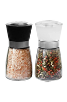 Kitchen Design Lab Baharat Öğütücüsü, Cam Gövdeli Kapaklı 10 CM 2 Adet Siyah Beyaz Tuz Karabiber Değirmeni