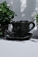 Mithra Life MIT1187 260 ML Yüz Şekilli Seramik Siyah Fincan Takımı