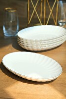 Kütahya Porselen Bone Luz Altın File Kayık Tabak 24x17 CM BNLZF24KY20 6'lı