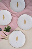 Tabak Evi Porselen Natura Fern Altın Yaldız 4'lü Pasta Tabağı 20.50 CM