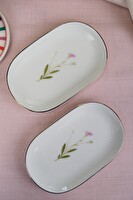Tabak Evi Porselen Natura Çuha Altın Yaldızlı Oval Kayık Tabak 18x11x2.50 CM 2'li