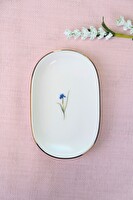 Tabak Evi Porselen Natura İris Altın Yaldızlı Oval Kayık Tabak 13.50x8.50x2.50 CM Tekli
