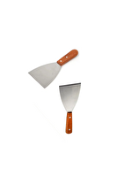 Kitchen Design Lab Paslanmaz Çelik Ahşap Saplı Yan ve Düz Hamur Pasta Börek Şekillendirici Kesici Spatula 2’li Set