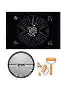 Kitchen Design Lab Siyah Silikon Hamur Açma Matı 45 X 65 CM 28 CM Pizza Tepsisi Ve Ahşap Saplı Hamur Açıcı