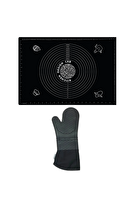 Kitchen Design Lab 45x65 CM Silikon Hamur Açma Matı Ve Gri Silikon Yanmaz Mutfak Fırın Eldiveni 2'li Set Siyah