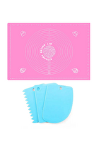 Kitchen Design Lab 2'li Set Pembe 45x65 CM Silikon Hamur Açma Matı Ve Hamur Şekillendirme Seti 3’lü