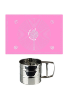Kitchen Design Lab Pembe Silikon Ölçülü Çok Amaçlı Hamur Açma Matı 45 CM X 65 CM Ve Çelik Un Eleği