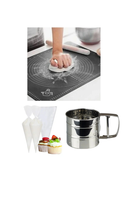 Kitchen Design Lab 45x65 CM Silikon Hamur Açma Matı Çelik Un Eleği Ve Kullan At Krema Sıkma Torbası Seti